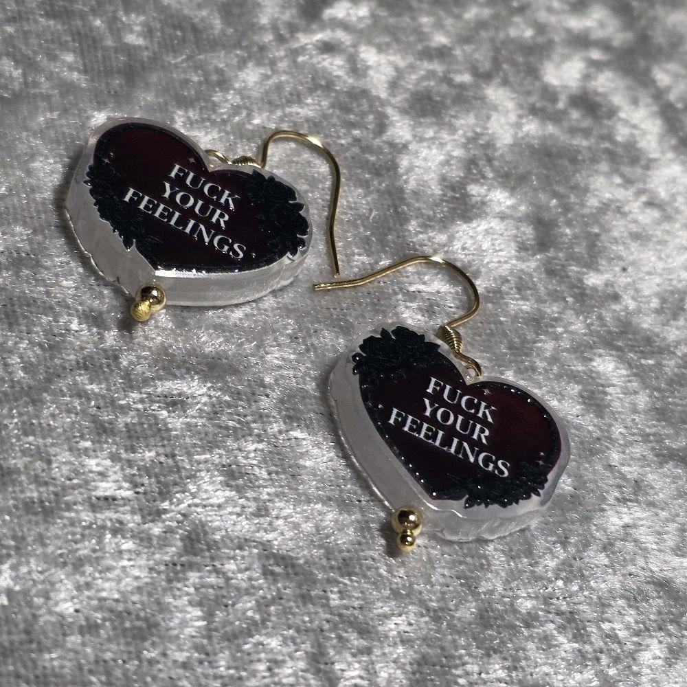 Handmade Fuck Yours Feelings Acrylic Earrings | Attitude Jewellery