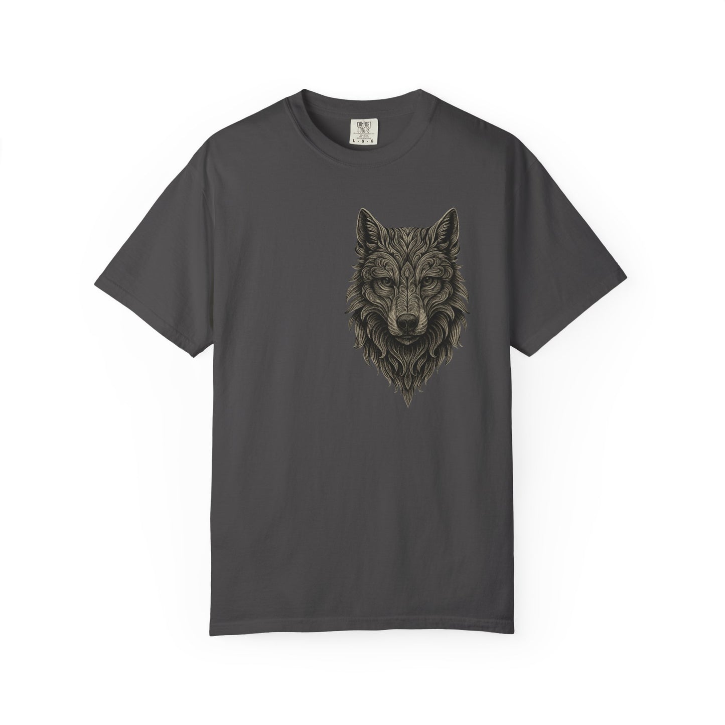 Wolf Graphic T-Shirt — Front Wolf Head Art & Back “RISE. ROAR. REPEAT.” Motivational Tee
