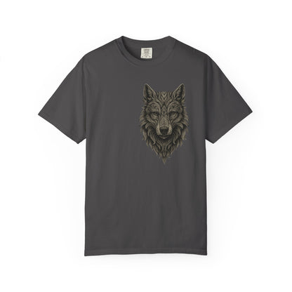 Wolf Graphic T-Shirt — Front Wolf Head Art & Back “RISE. ROAR. REPEAT.” Motivational Tee