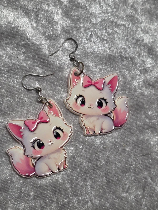 Handmade Cute Kitty Dangle Earrings | Kawaii Animal Jewellery