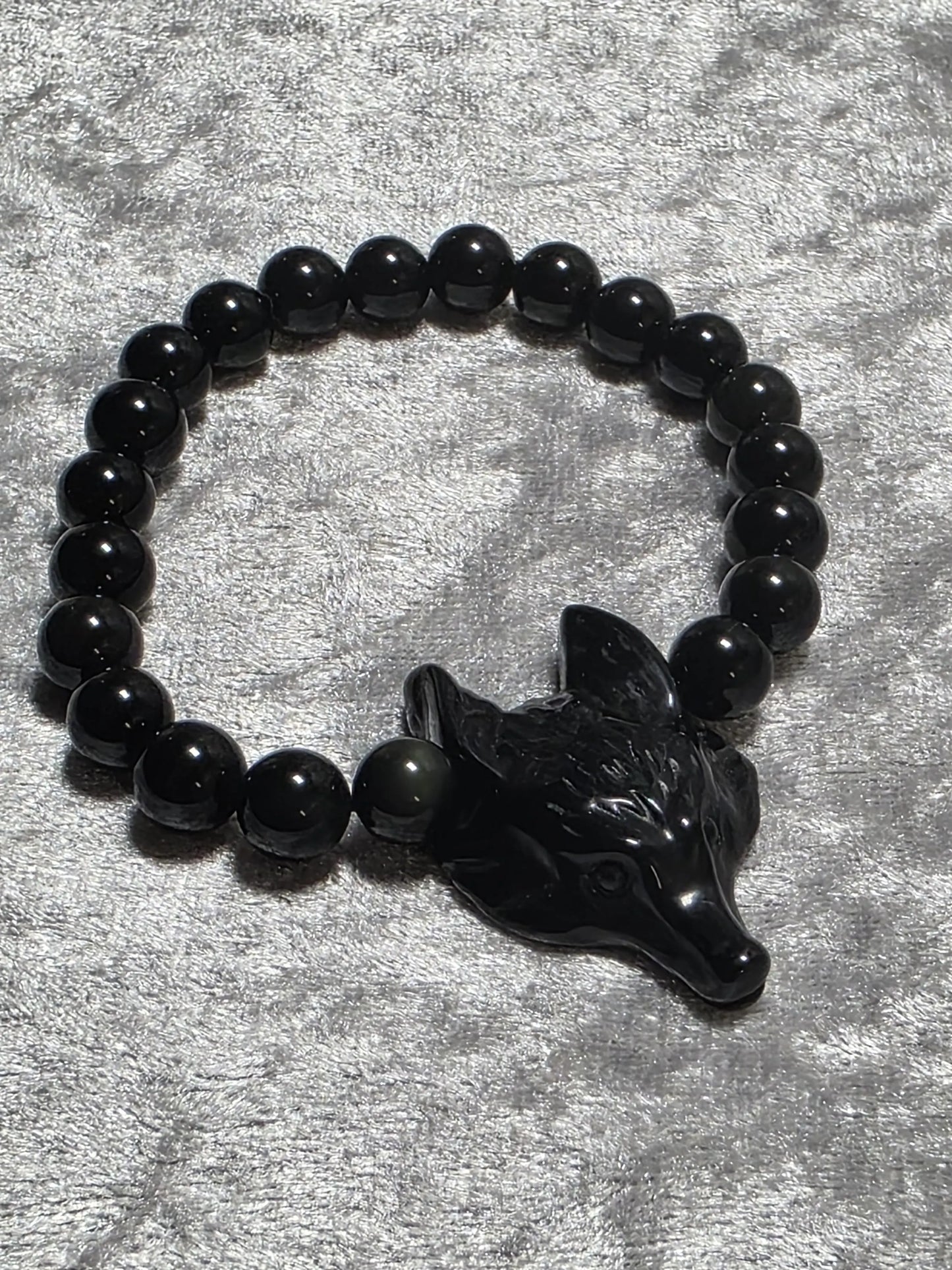 Wolf Head carving Chakra Bead Stretch Bracelet. Spiritual Healing Bracelet Jewellery.