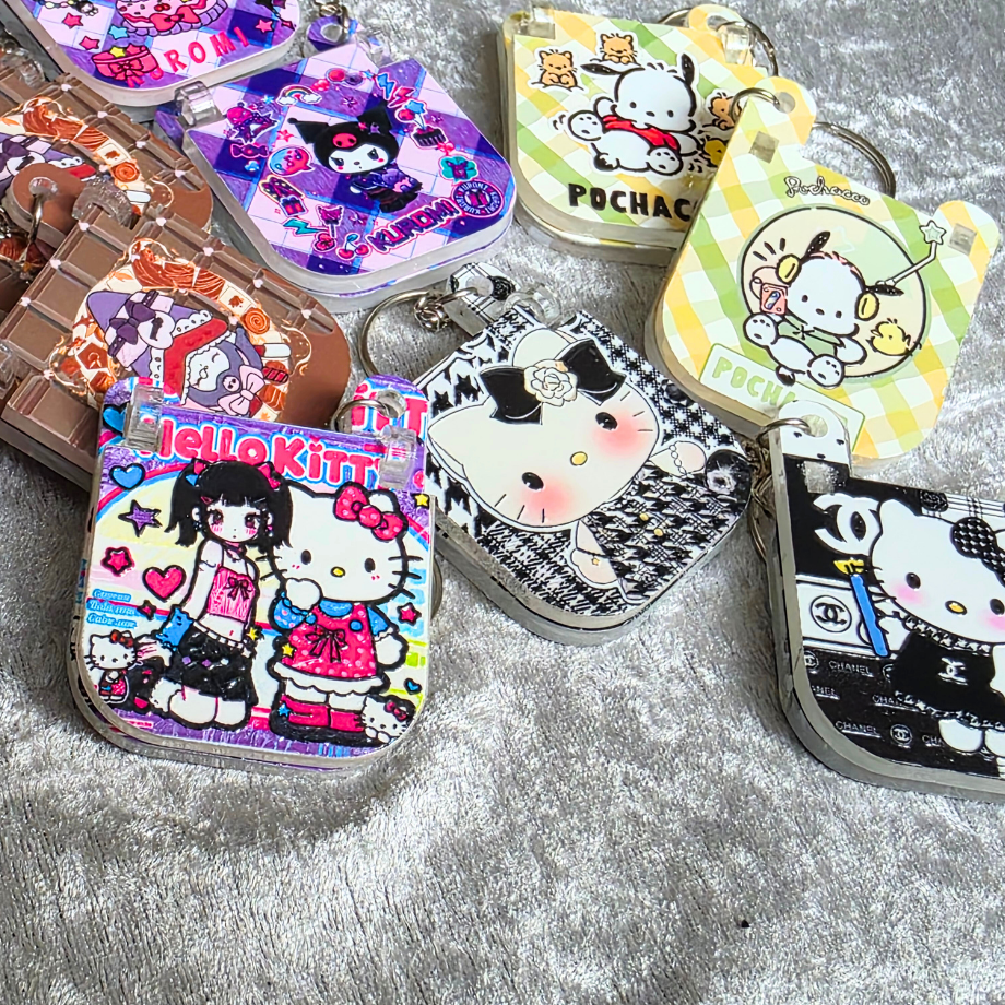 Sanrio Inspired Flip Keychain: Kawaii Anime Keyring, Bag Charm