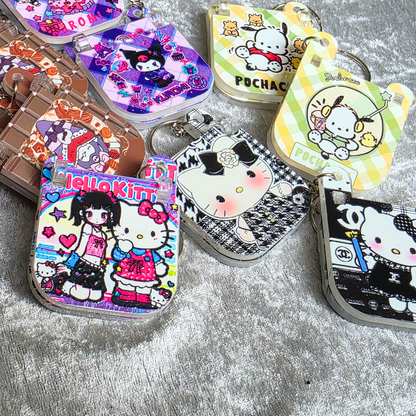 Sanrio Inspired Flip Keychain: Kawaii Anime Keyring, Bag Charm