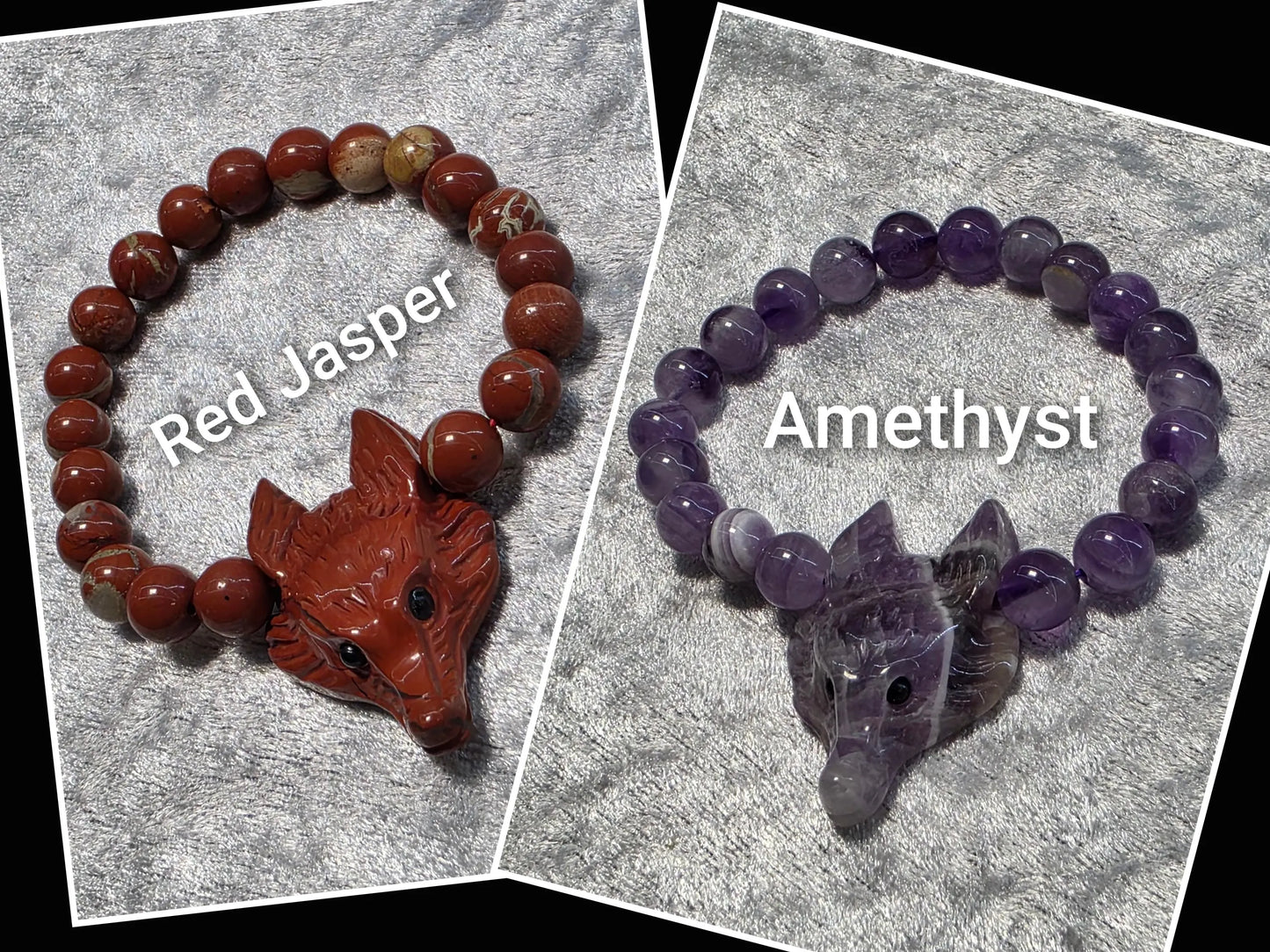 Wolf Head carving Chakra Bead Stretch Bracelet. Spiritual Healing Bracelet Jewellery.