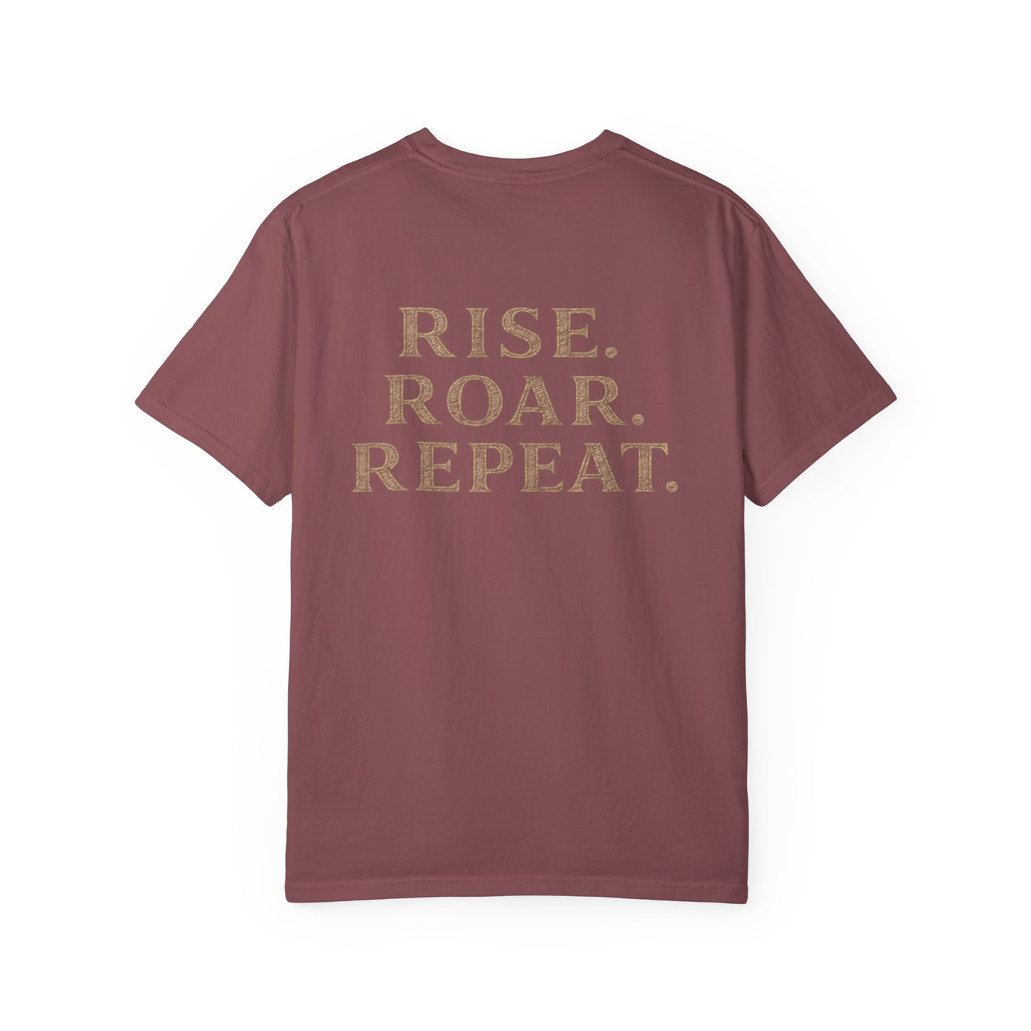 Wolf Graphic T-Shirt — Front Wolf Head Art & Back “RISE. ROAR. REPEAT.” Motivational Tee