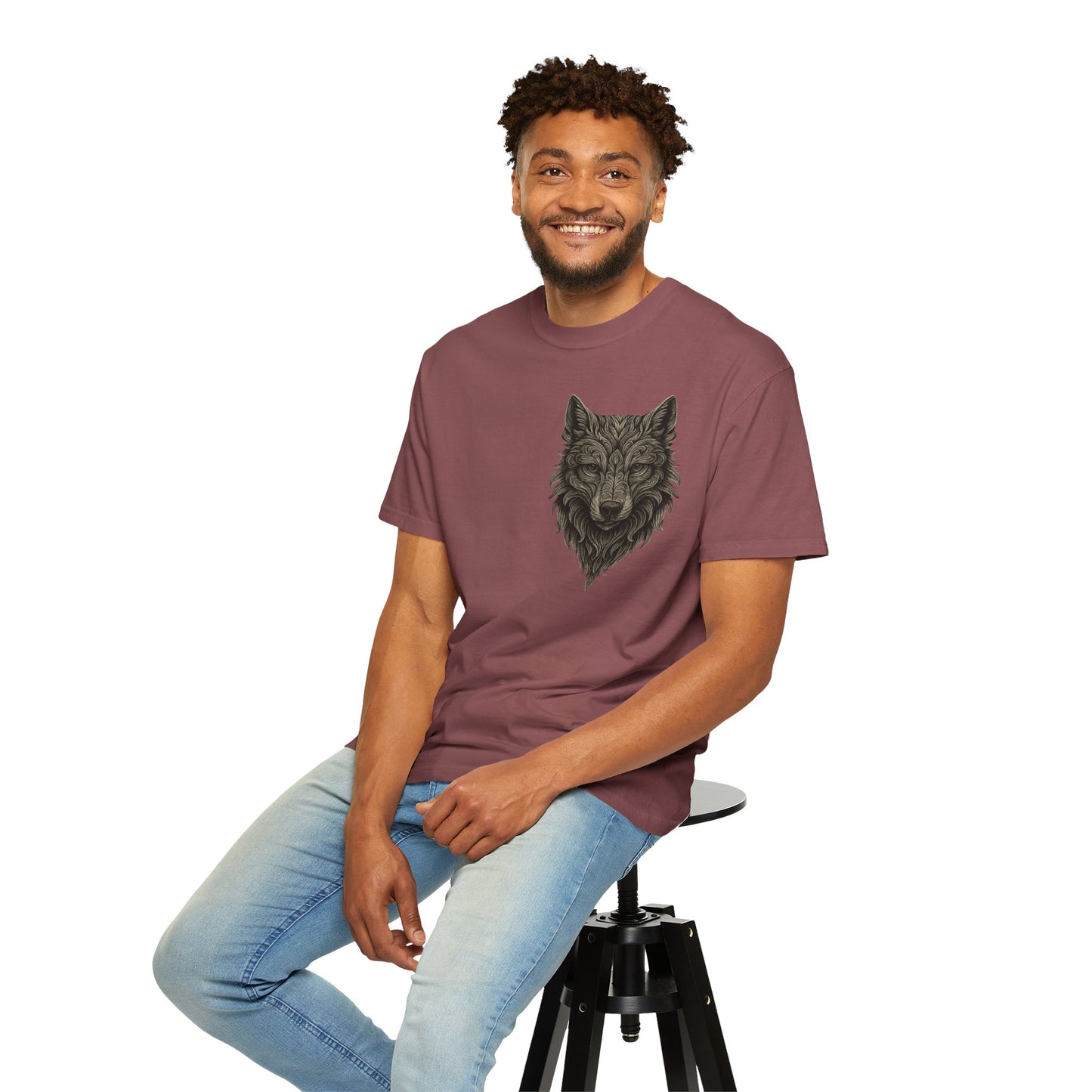 Wolf Graphic T-Shirt — Front Wolf Head Art & Back “RISE. ROAR. REPEAT.” Motivational Tee