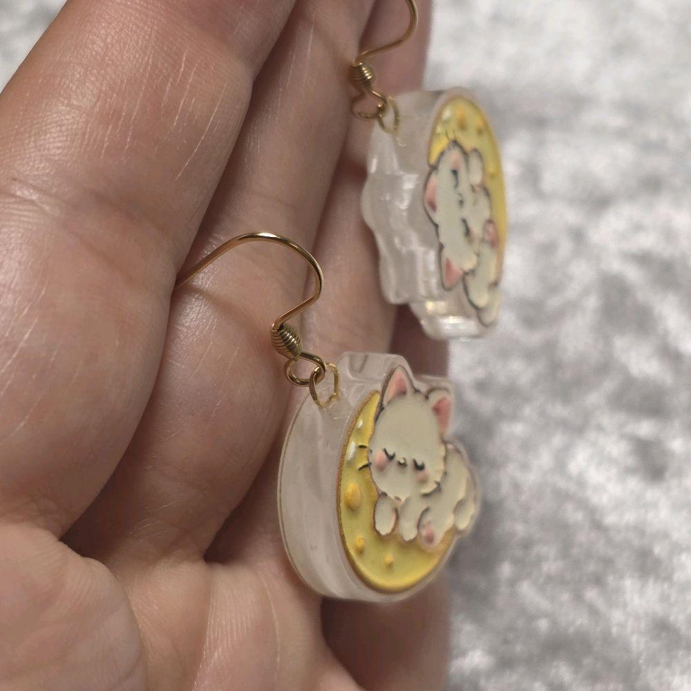 Handmade Cute Kitty Moon Dangle Earrings | Kawaii Animal Jewellery