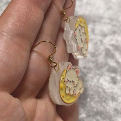 Handmade Cute Kitty Moon Dangle Earrings | Kawaii Animal Jewellery