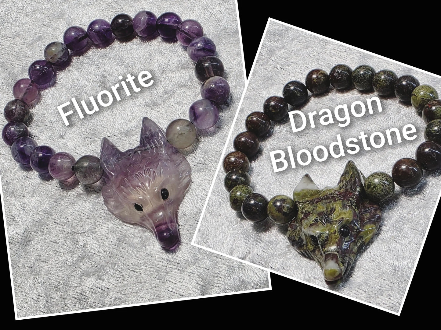 Wolf Head carving Chakra Bead Stretch Bracelet. Spiritual Healing Bracelet Jewellery.
