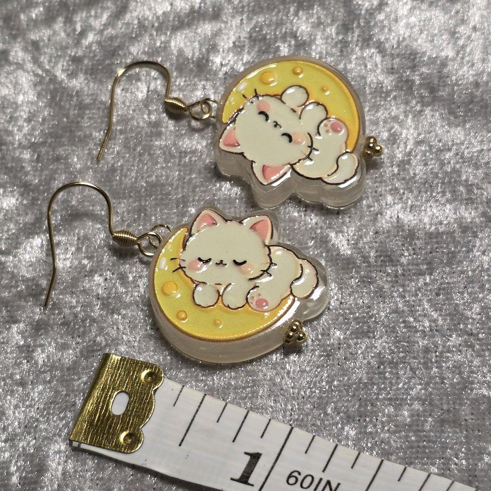 Handmade Cute Kitty Moon Dangle Earrings | Kawaii Animal Jewellery