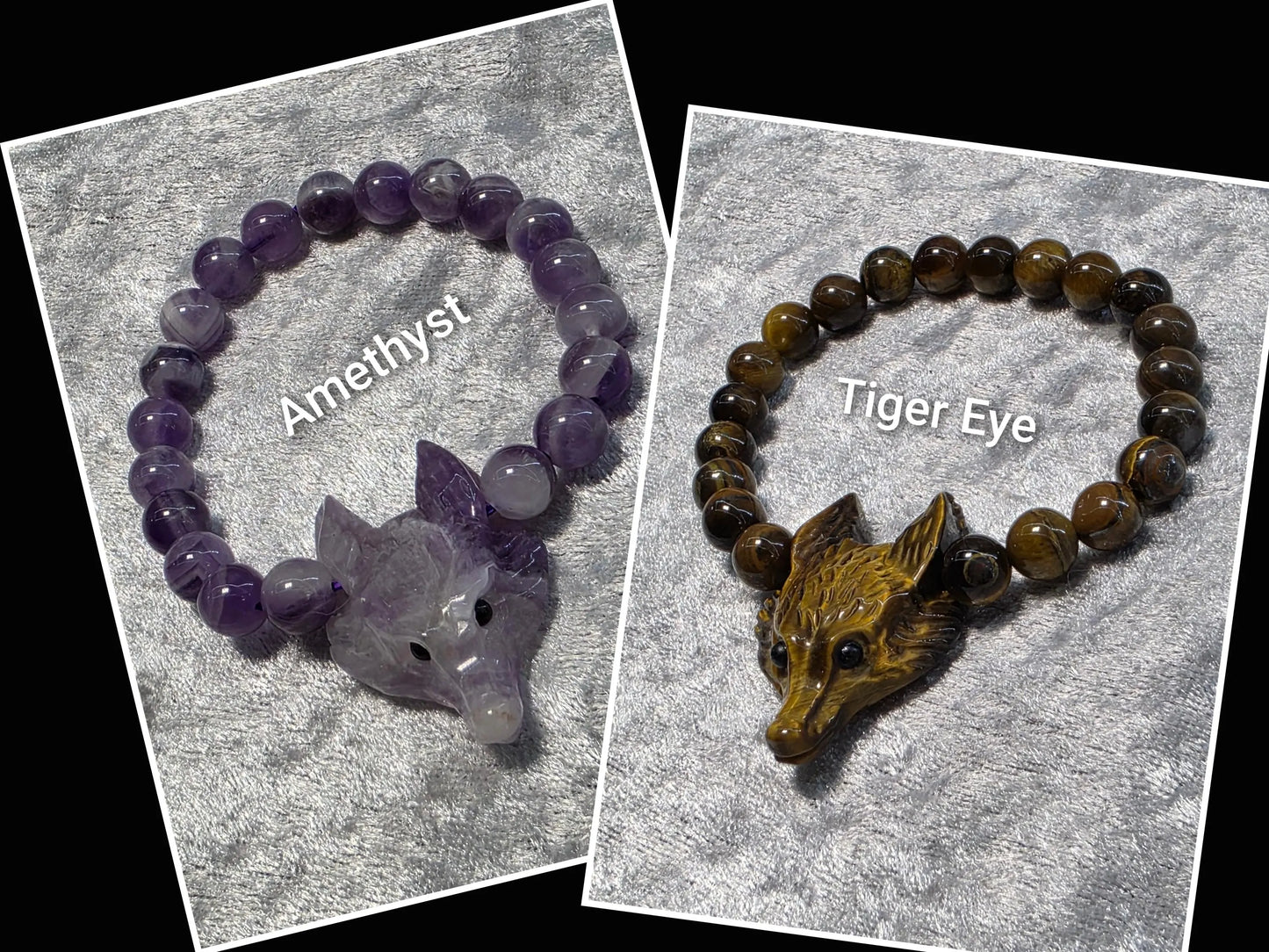Wolf Head carving Chakra Bead Stretch Bracelet. Spiritual Healing Bracelet Jewellery.