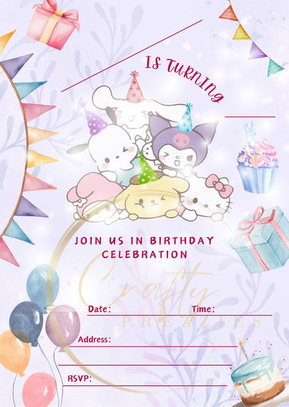 Sanrio Blank Digital Invitation | Kawaii Sanrio Party Event Invite | Instant Download