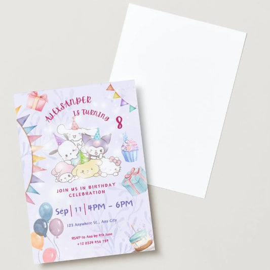 Sanrio Editable Digital Invitation | Kawaii Sanrio Party Event Invite | Instant Download