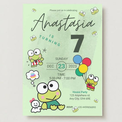 Keroppi Digital Invitation | Kawaii Sanrio Party Event Invite | Instant Download