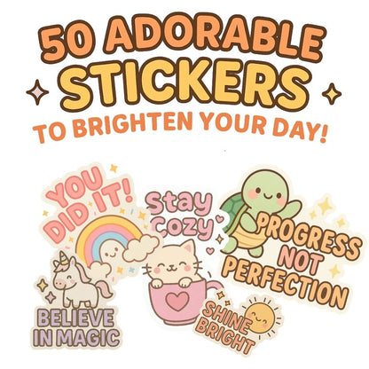 50 Kawaii Motivational Stickers | Cute Pastel Positive Quote Sticker Pack for Laptop, Journal, iPad & Water Bottle