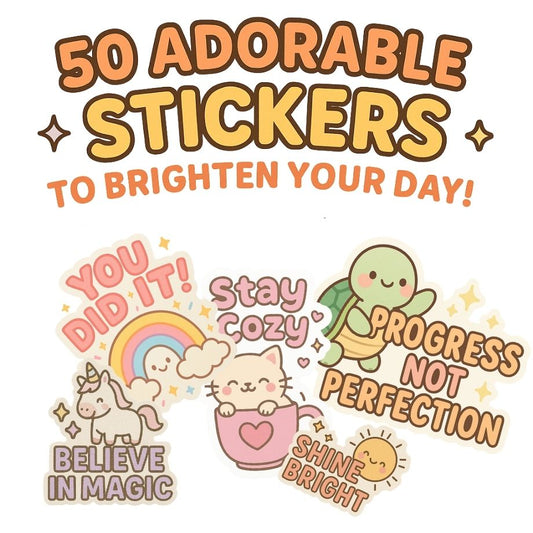 50 Kawaii Motivational Stickers | Cute Pastel Positive Quote Sticker Pack for Laptop, Journal, iPad & Water Bottle