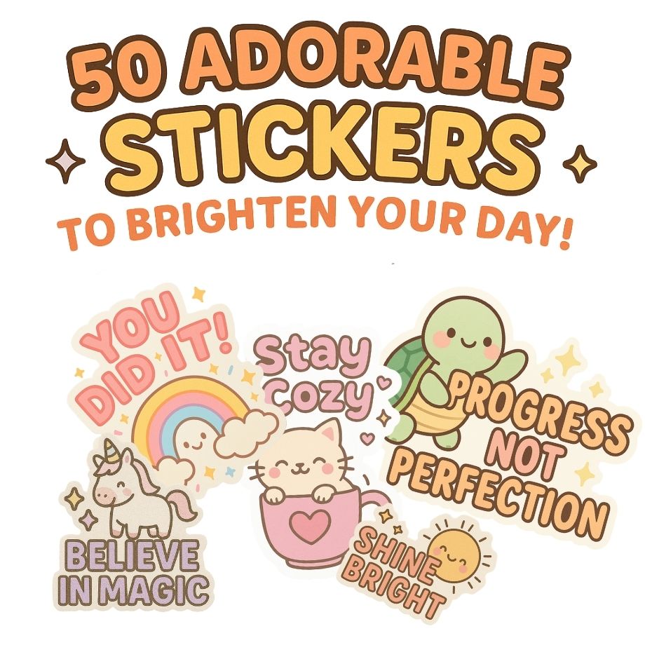 Sticker Pack: 50 Kawaii Motivational Stickers | Cute Pastel Positive Quote Stickers