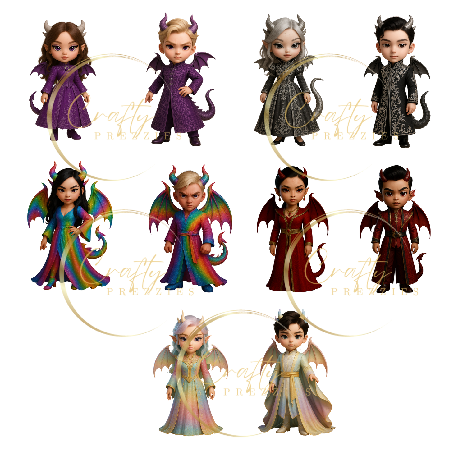 Clipart 10 PNG Bundle – Dragon Girls & Boys (Digital Download)