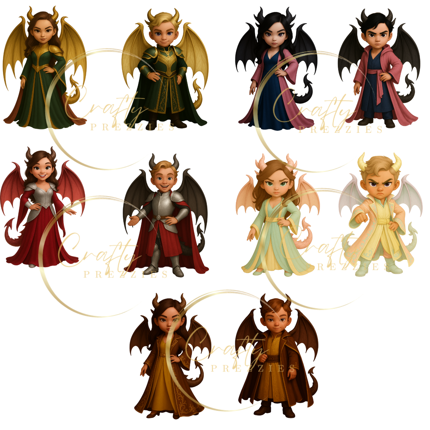 Clipart 10 PNG Bundle – Dragon Girls & Boys (Digital Download)