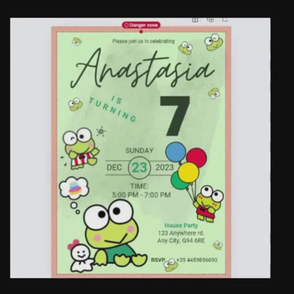 Keroppi Digital Invitation | Kawaii Sanrio Party Event Invite | Instant Download