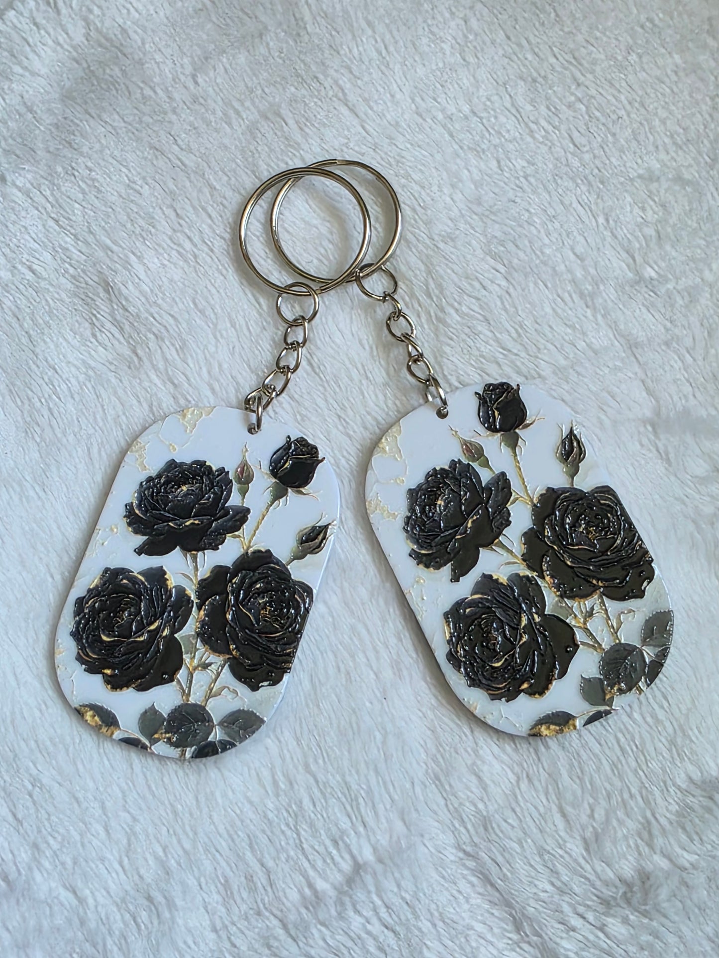 Keychain: Black Rose Keyring, Bag Charm, Tag