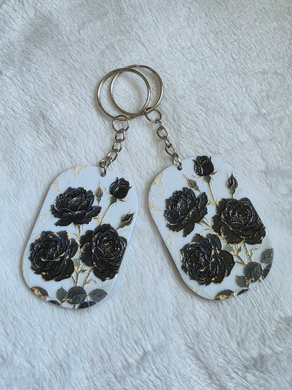 Keychain: Black Rose Keyring, Bag Charm, Tag