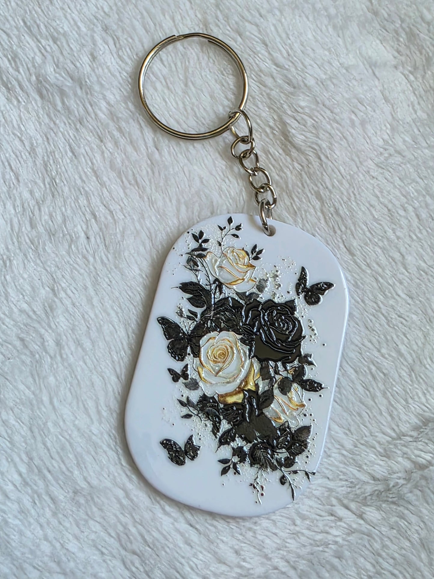 Keychain: Ivory Rose Butterfly Keyring, Bag Charm, Tag