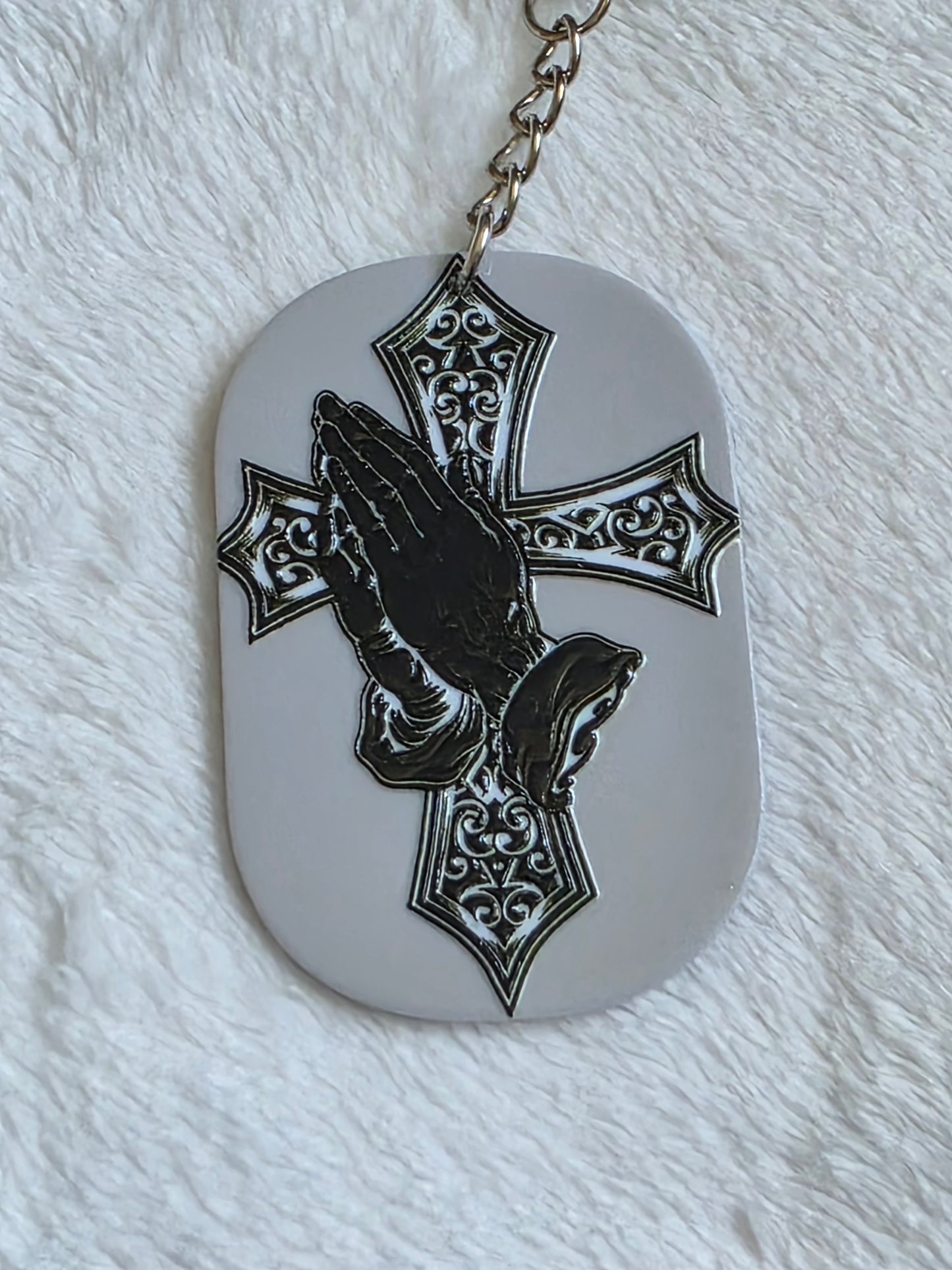 Keychain: Gothic Prayer Cross Keyring, Bag Charm, Tag