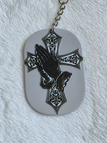 Keychain: Gothic Prayer Cross Keyring, Bag Charm, Tag