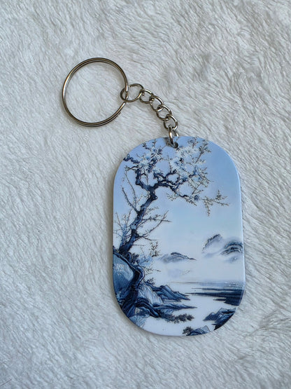 Keychain: Blue Serenity Landscape Keyring, Bag Charm, Tag