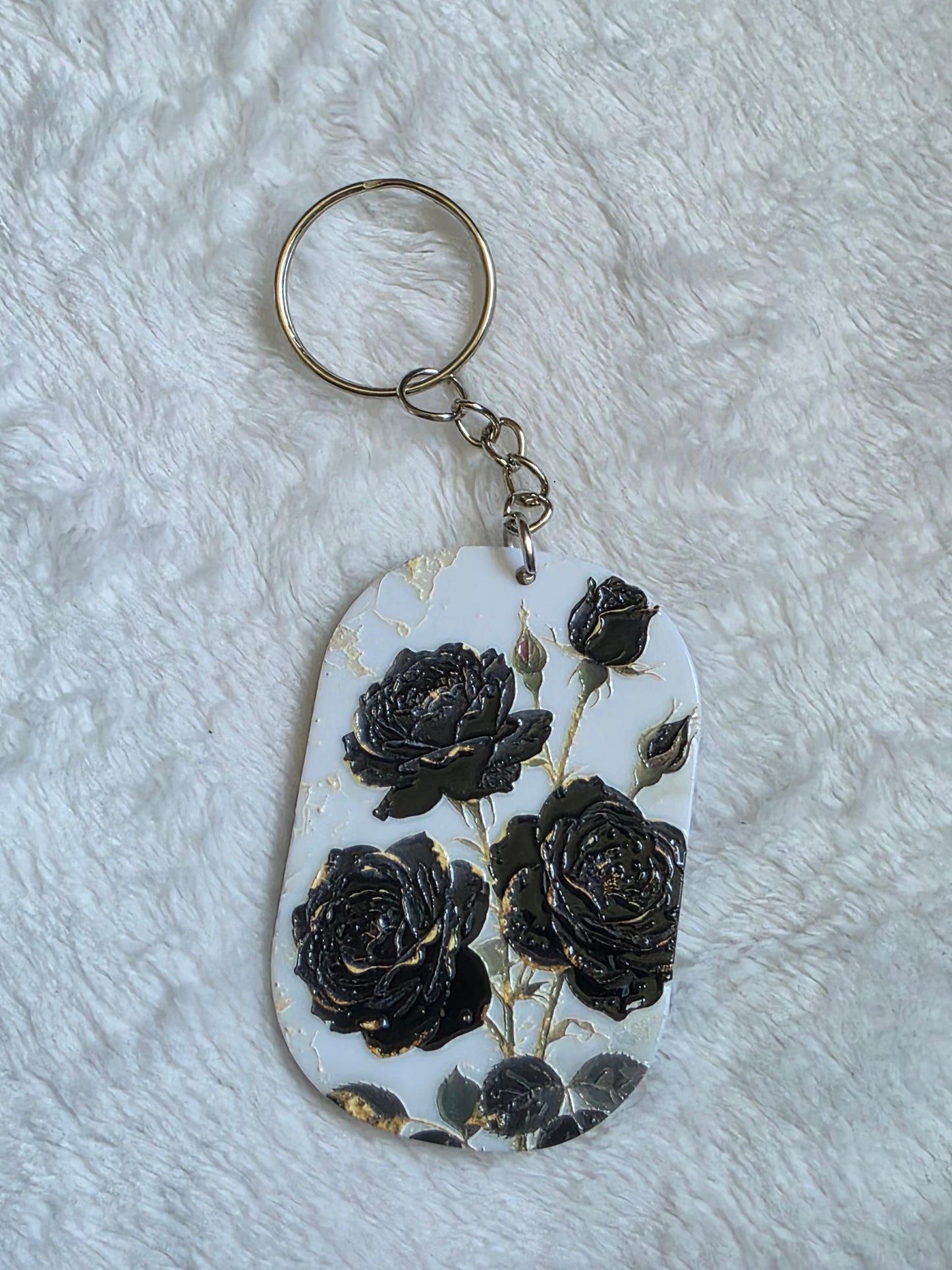 Keychain: Black Rose Keyring, Bag Charm, Tag