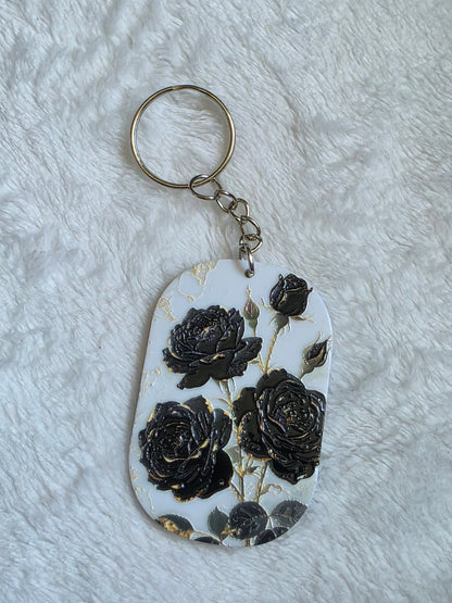 Keychain: Black Rose Keyring, Bag Charm, Tag