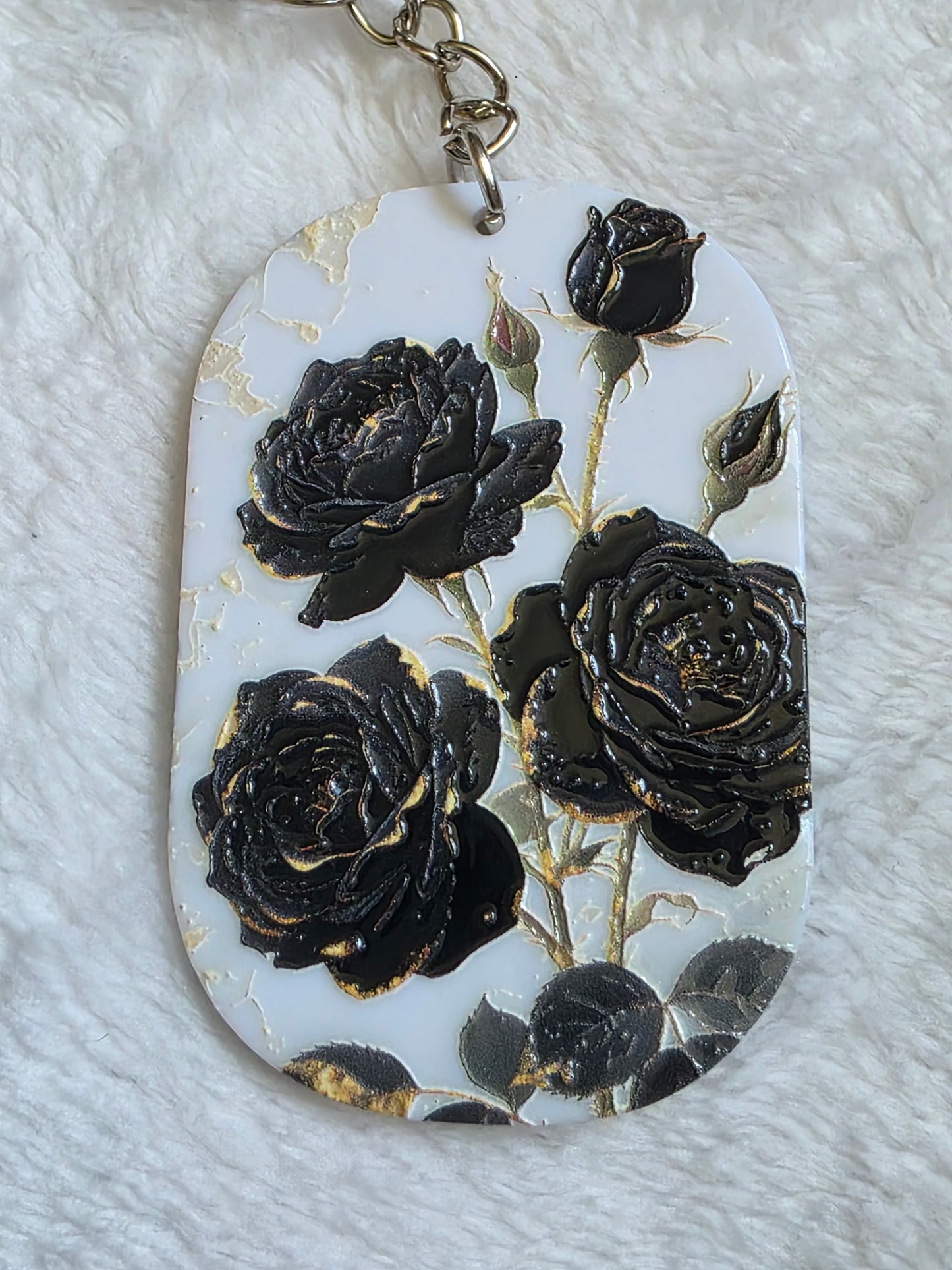 Keychain: Black Rose Keyring, Bag Charm, Tag