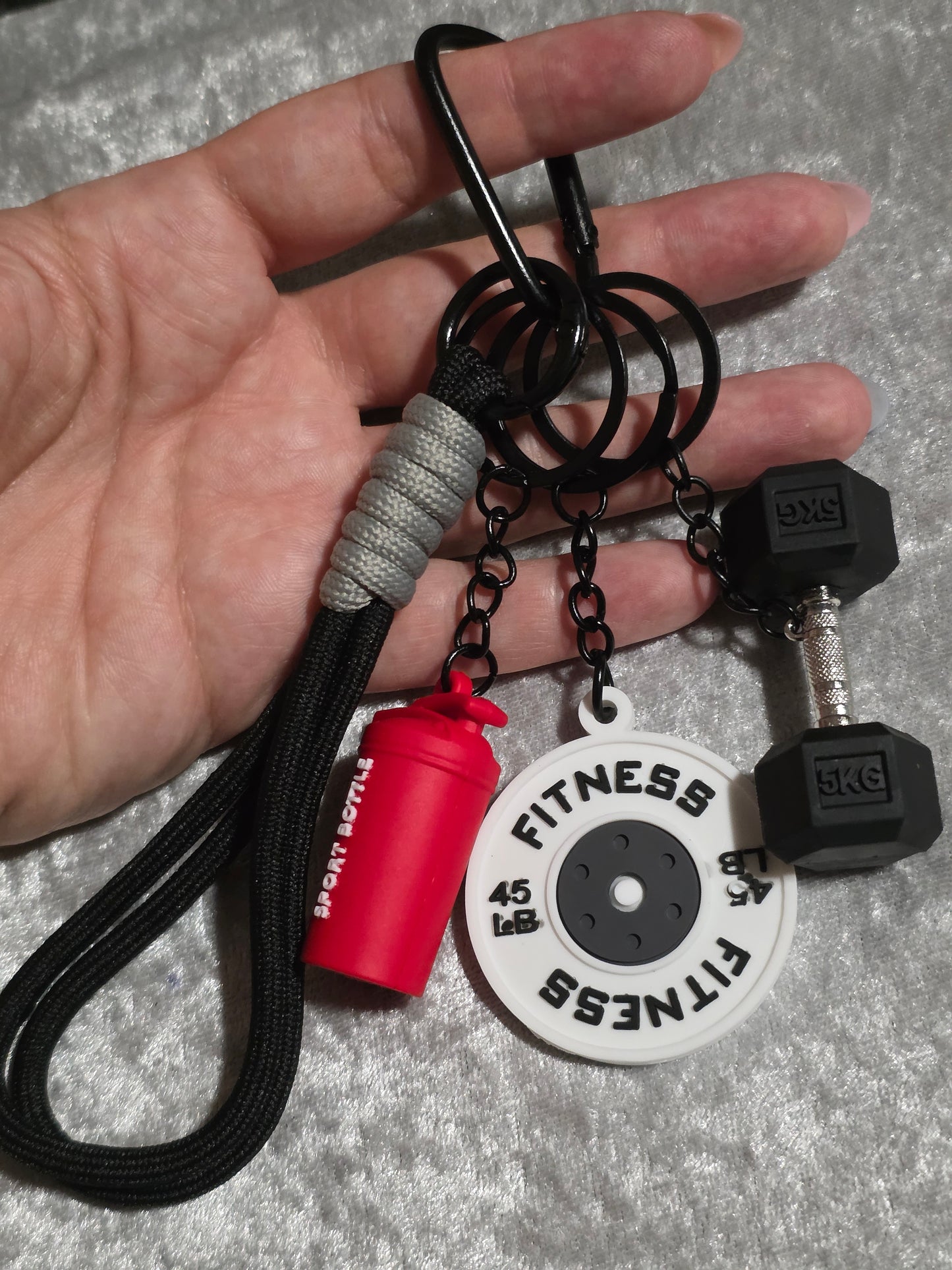 Fitness Gym Keyring & Bag Charm – Dumbbell, Weight Plate & Sports Bottle