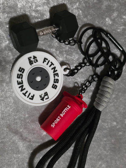 Fitness Gym Keyring & Bag Charm – Dumbbell, Weight Plate & Sports Bottle