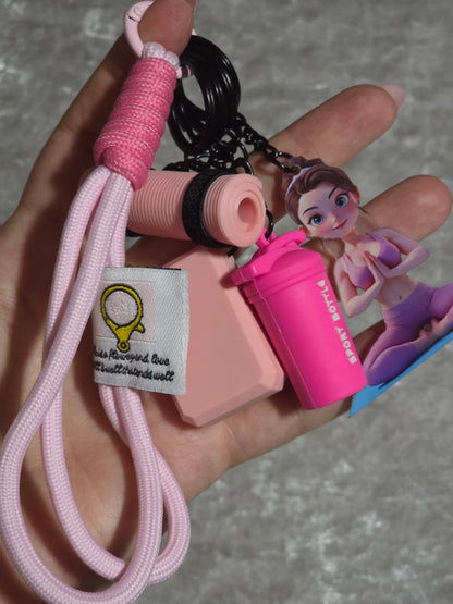Pink Yoga & Pilates Bag Charm Keyring – Fitness Girl, Yoga Mat, Block & Sports Bottle