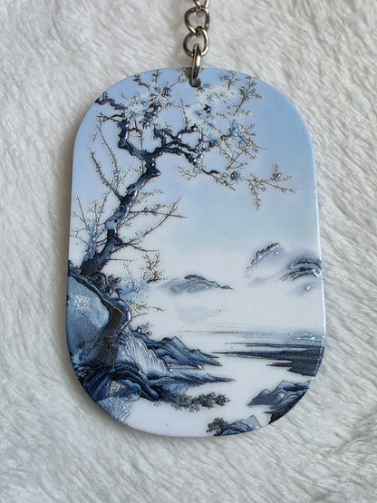 Keychain: Blue Serenity Landscape Keyring, Bag Charm, Tag