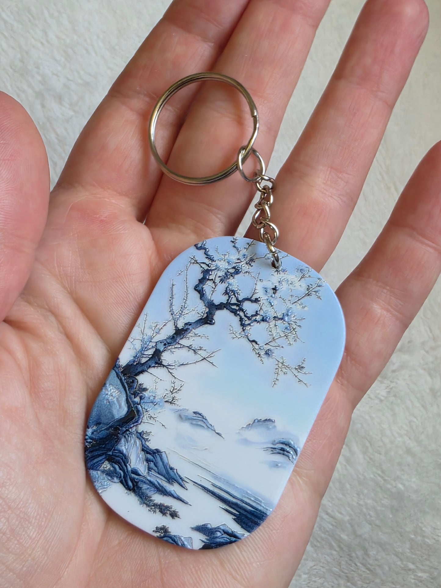 Keychain: Blue Serenity Landscape Keyring, Bag Charm, Tag