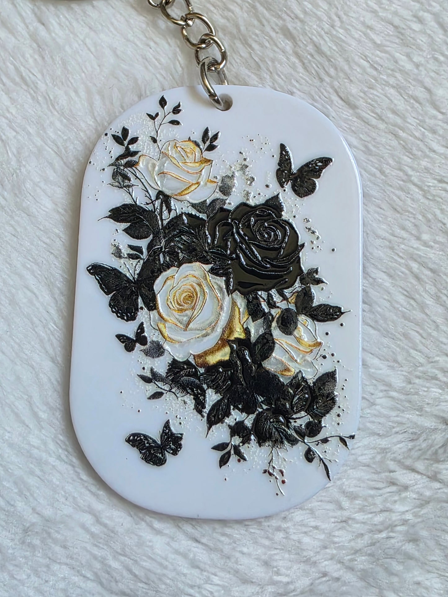 Keychain: Ivory Rose Butterfly Keyring, Bag Charm, Tag