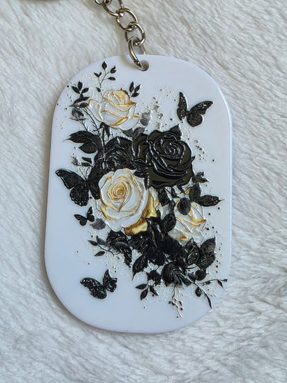 Keychain: Ivory Rose Butterfly Keyring, Bag Charm, Tag