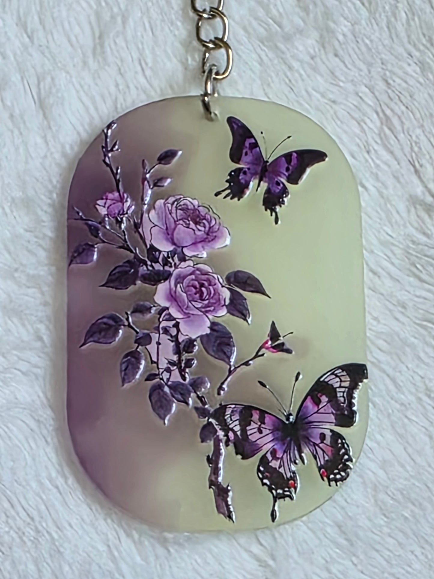 Keychain: Purple Floral Butterfly Keyring, Bag Charm, Tag