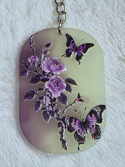 Keychain: Purple Floral Butterfly Keyring, Bag Charm, Tag