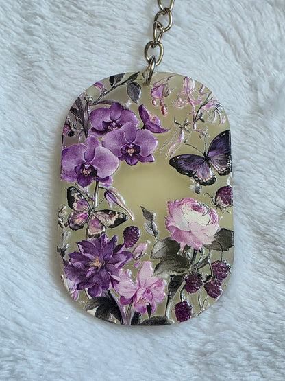 Keychain: Purple Floral Butterfly Keyring, Bag Charm, Tag