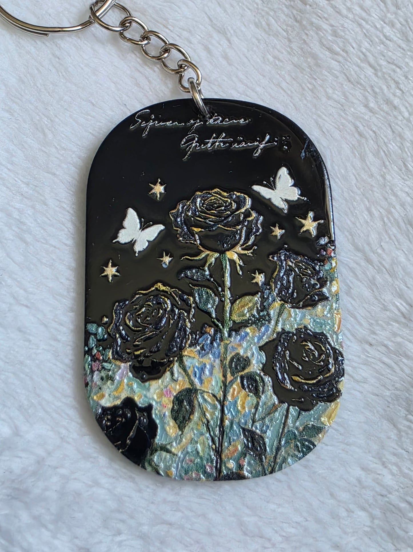 Keychain: Midnight Rose Butterfly Keyring, Bag Charm, Tag