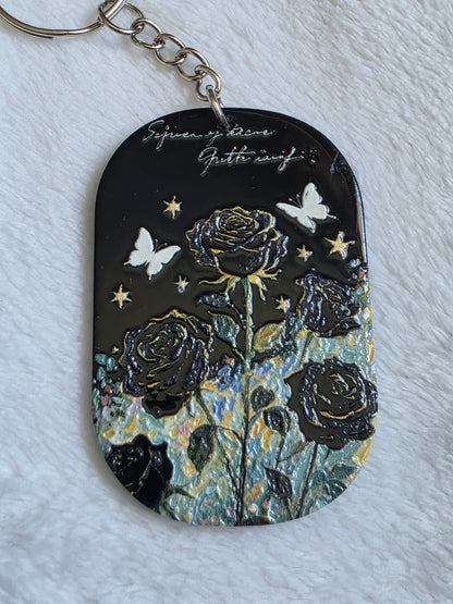 Keychain: Midnight Rose Butterfly Keyring, Bag Charm, Tag