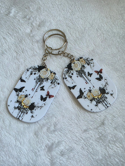 Keychain: White Rose Butterfly Keyring, Bag Charm, Tag