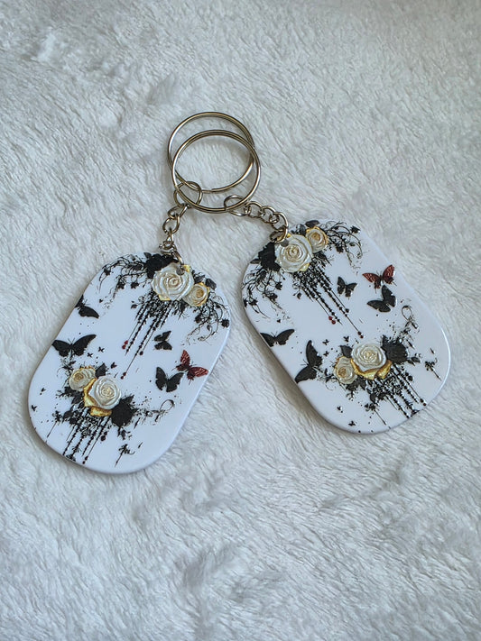 Keychain: White Rose Butterfly Keyring, Bag Charm, Tag