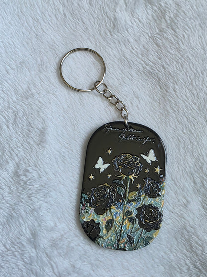 Keychain: Midnight Rose Butterfly Keyring, Bag Charm, Tag