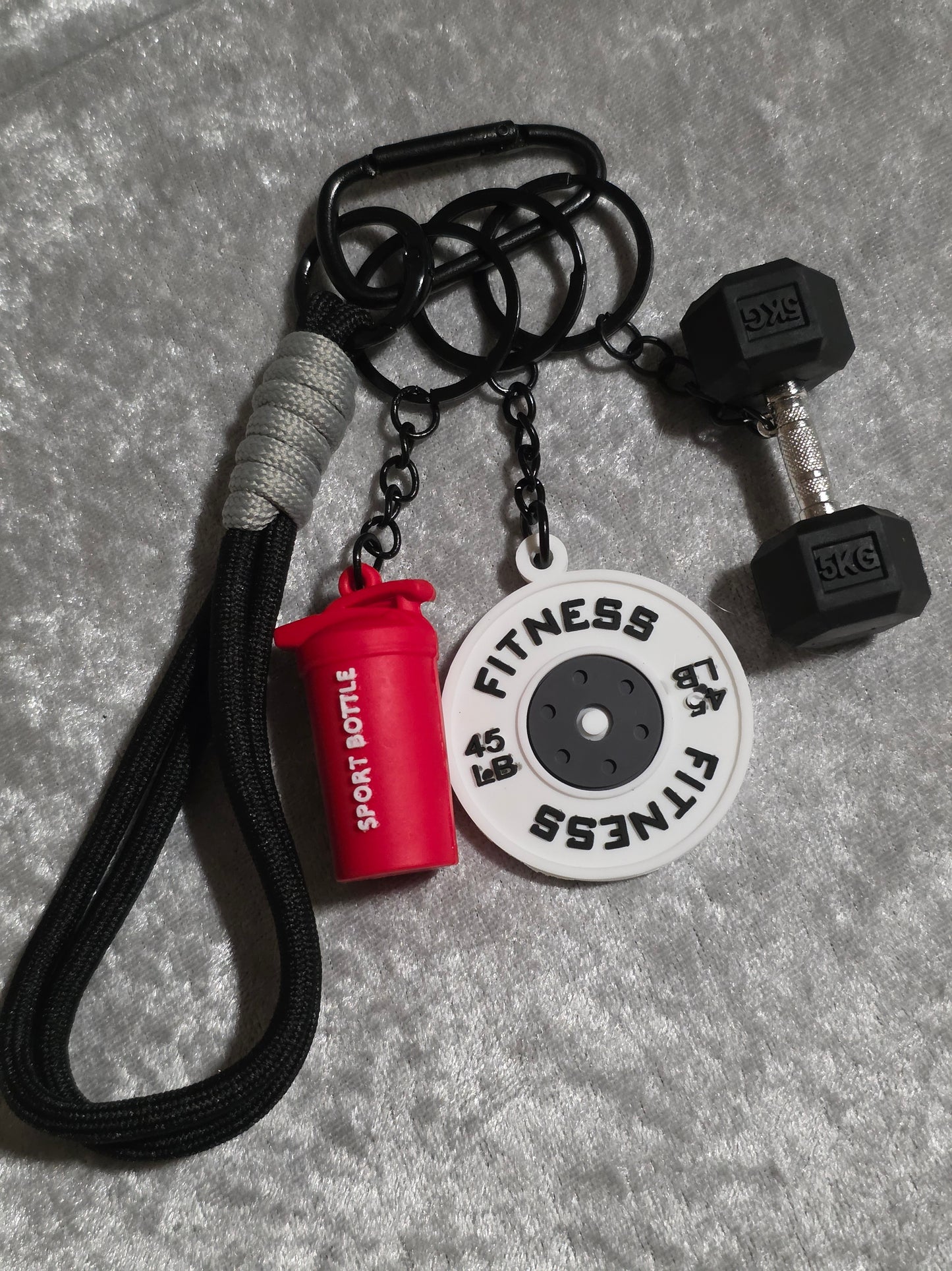 Fitness Gym Keyring & Bag Charm – Dumbbell, Weight Plate & Sports Bottle