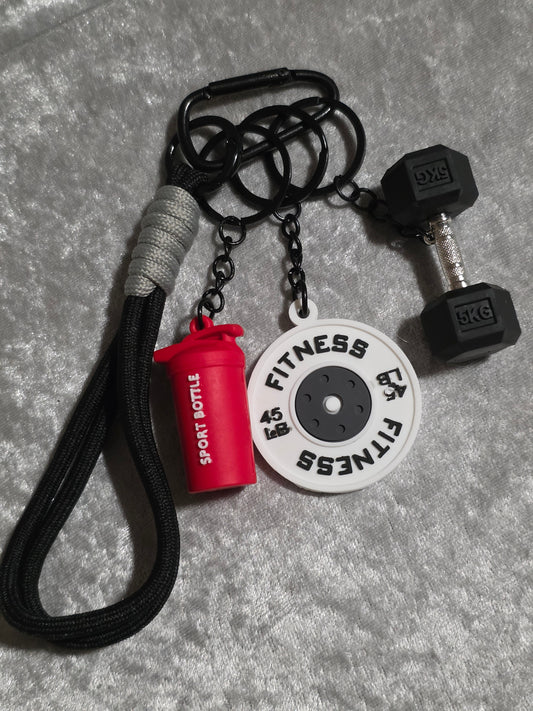 Fitness Gym Keyring & Bag Charm – Dumbbell, Weight Plate & Sports Bottle